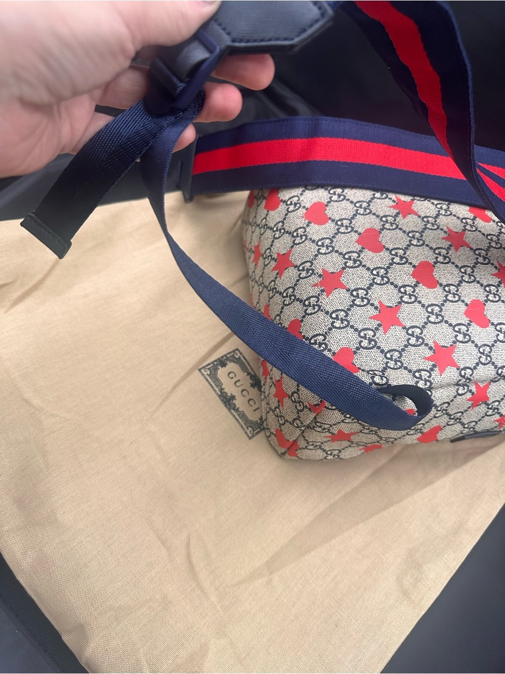 Inspooooo Red Heart & Star GG Canvas Backpack - Navy Trim - Picture 6 of 11